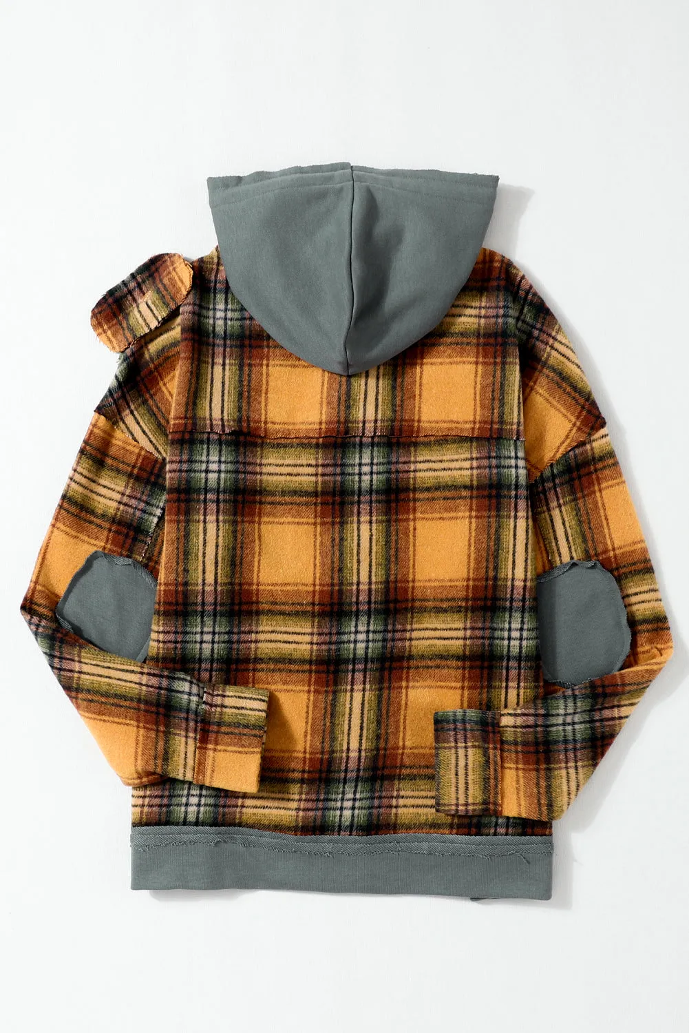 🔥 Plaid Patchwork Frayed Trim Snap Button Hooded Jacket 🔥