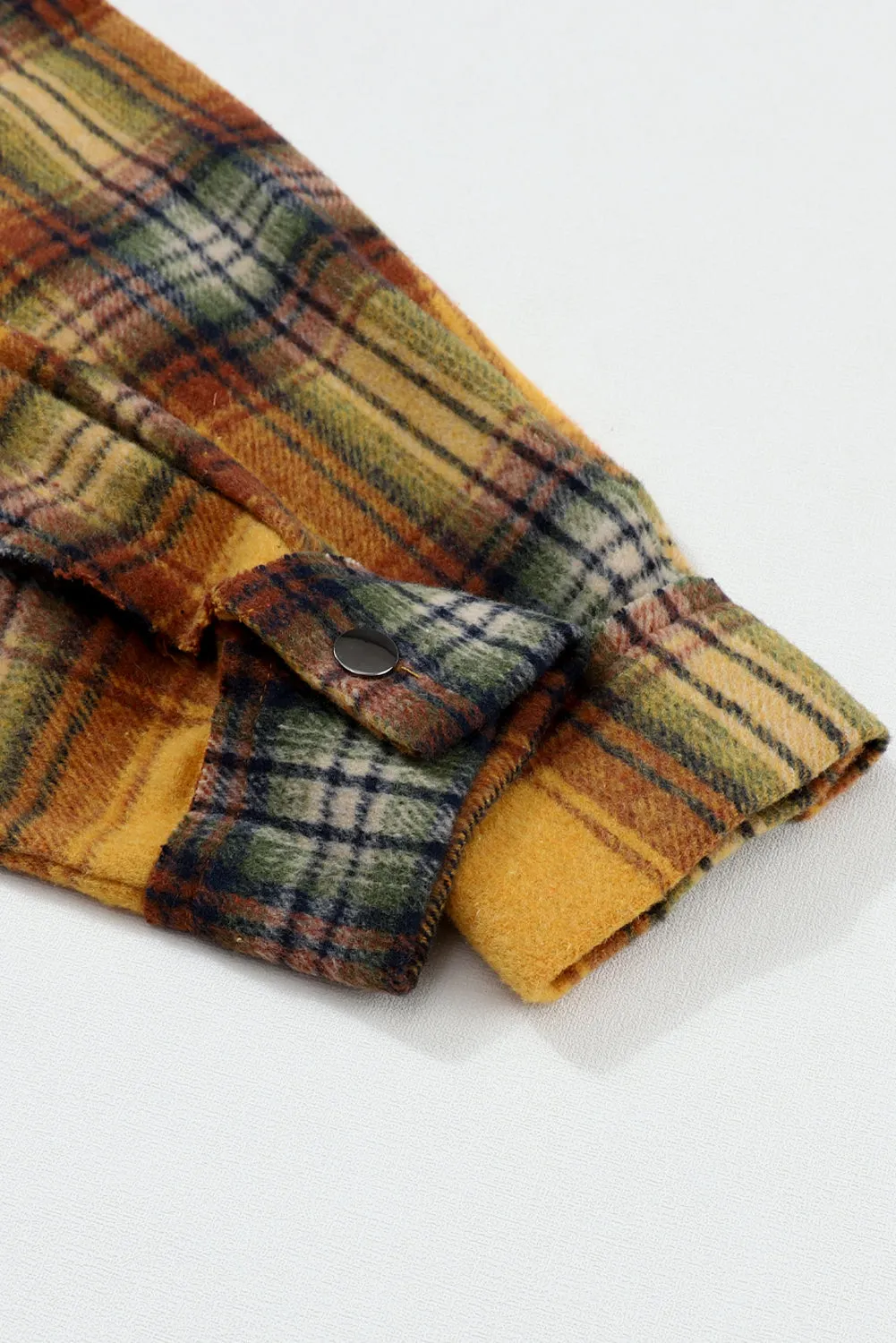 🔥 Plaid Patchwork Frayed Trim Snap Button Hooded Jacket 🔥