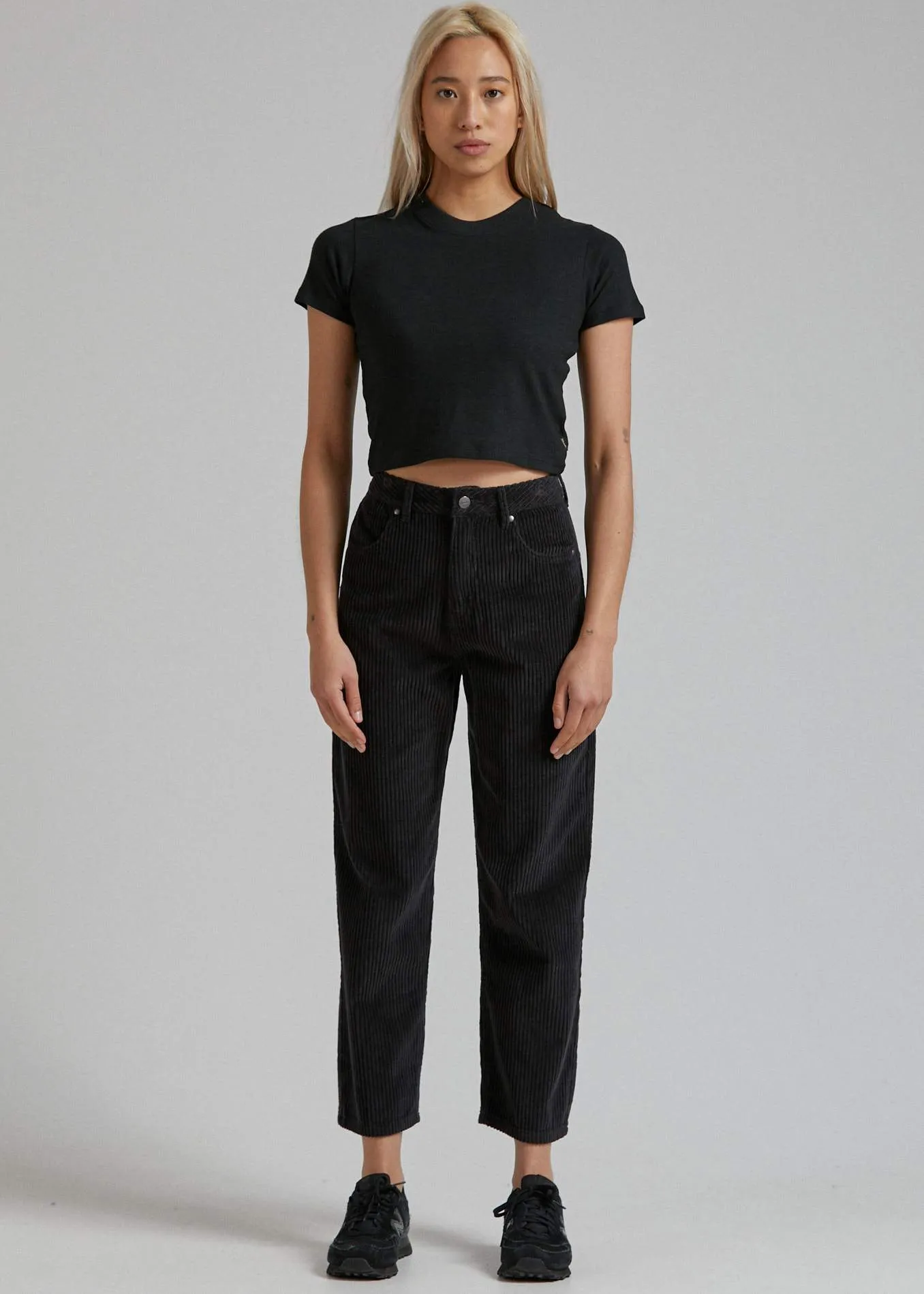 Afends Womens Shelby - Corduroy High Waist Wide Leg Pant - Black