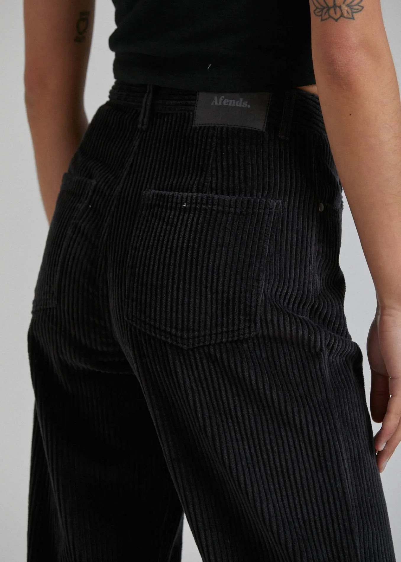 Afends Womens Shelby - Corduroy High Waist Wide Leg Pant - Black