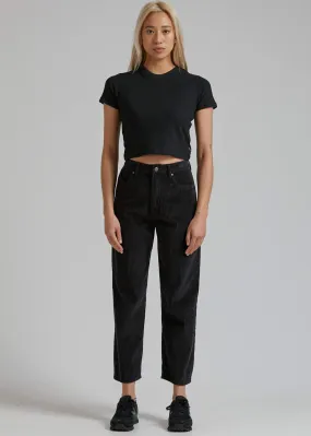 Afends Womens Shelby - Corduroy High Waist Wide Leg Pant - Black