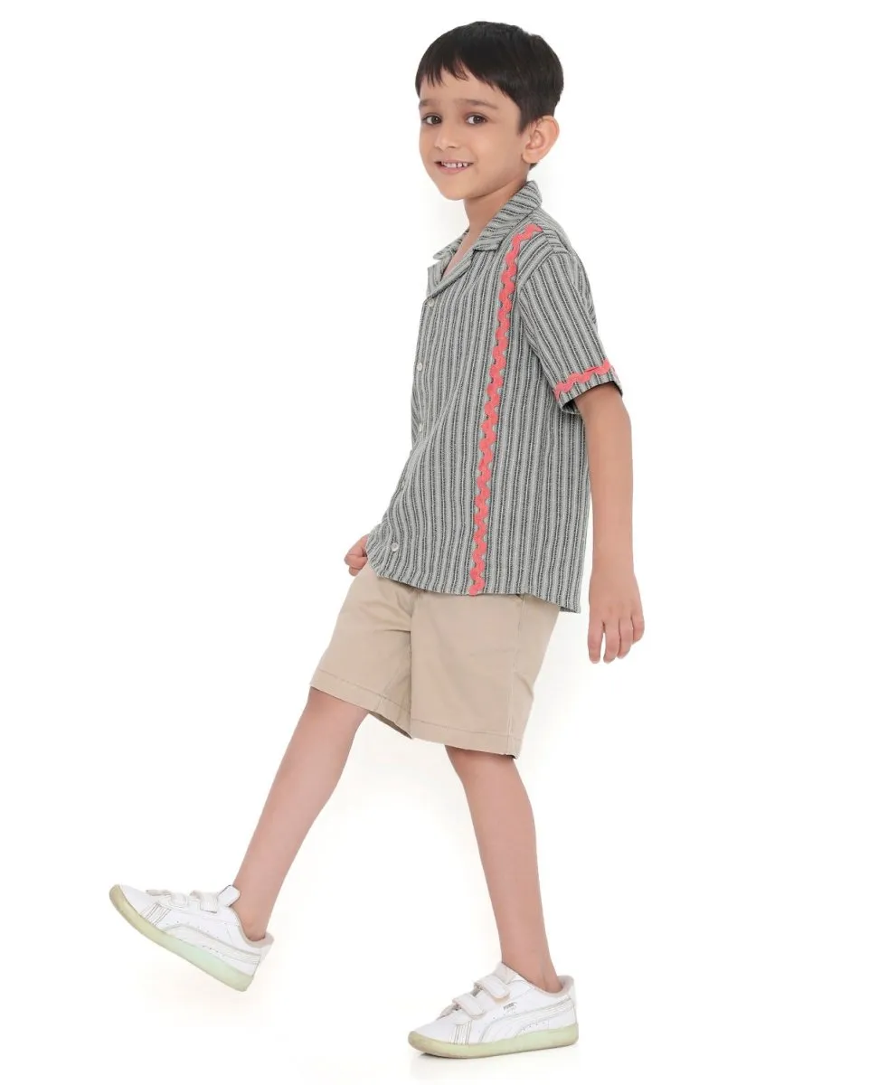 Alouette Jacquard Striped Cotton Shirt with Cuban Collar