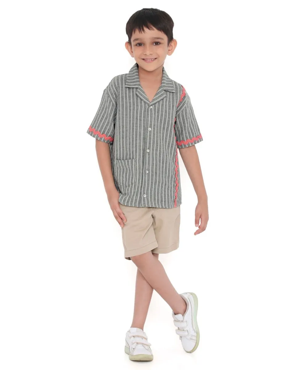 Alouette Jacquard Striped Cotton Shirt with Cuban Collar