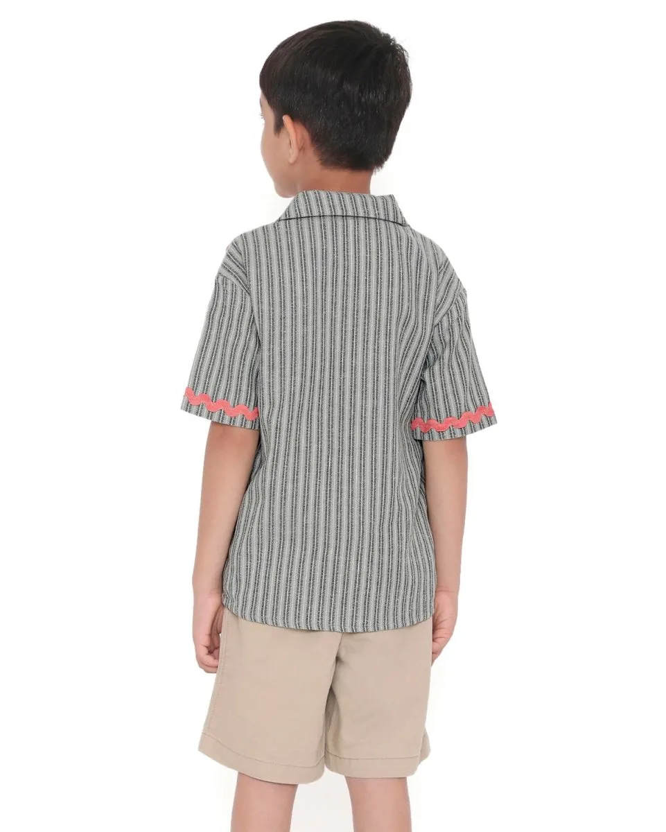 Alouette Jacquard Striped Cotton Shirt with Cuban Collar