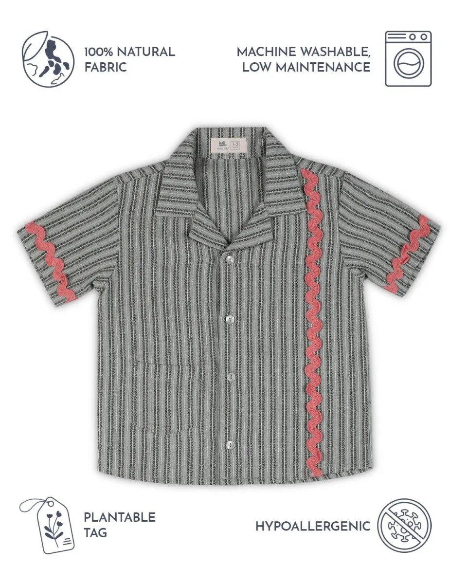 Alouette Jacquard Striped Cotton Shirt with Cuban Collar