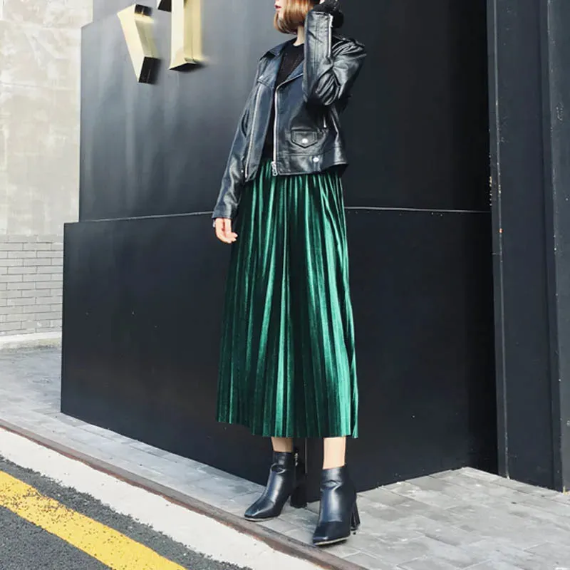 Autumn And Winter High Waisted Skinny Female Velvet Skirt Pleated Skirts Pleated Skirt Free Shipping