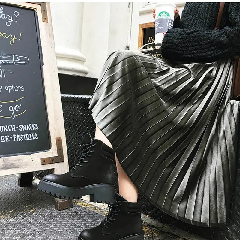 Autumn And Winter High Waisted Skinny Female Velvet Skirt Pleated Skirts Pleated Skirt Free Shipping