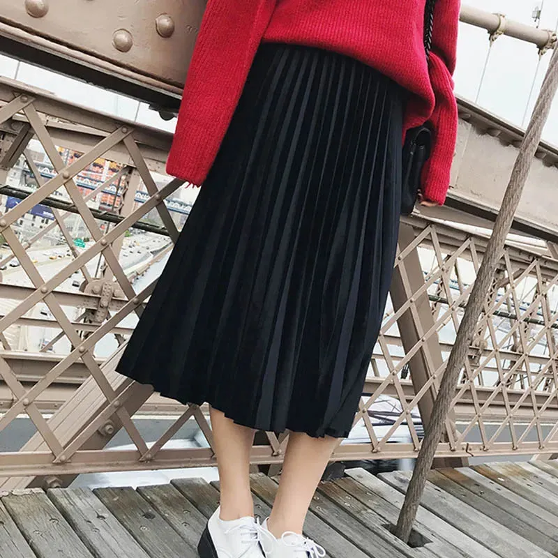 Autumn And Winter High Waisted Skinny Female Velvet Skirt Pleated Skirts Pleated Skirt Free Shipping