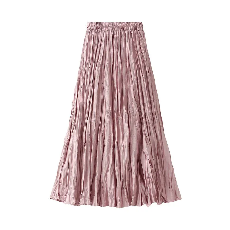 Autumn Winter Wrinkled Black Pleated Skirt Women Korean Style Casual High Waisted A-Line Long Skirts Midi falda plisada