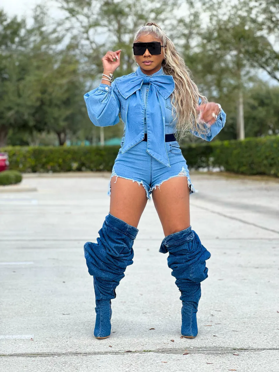 Ava Denim Short Romper