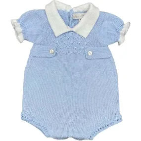 Baby Boys Blue Knitted Smocked Romper