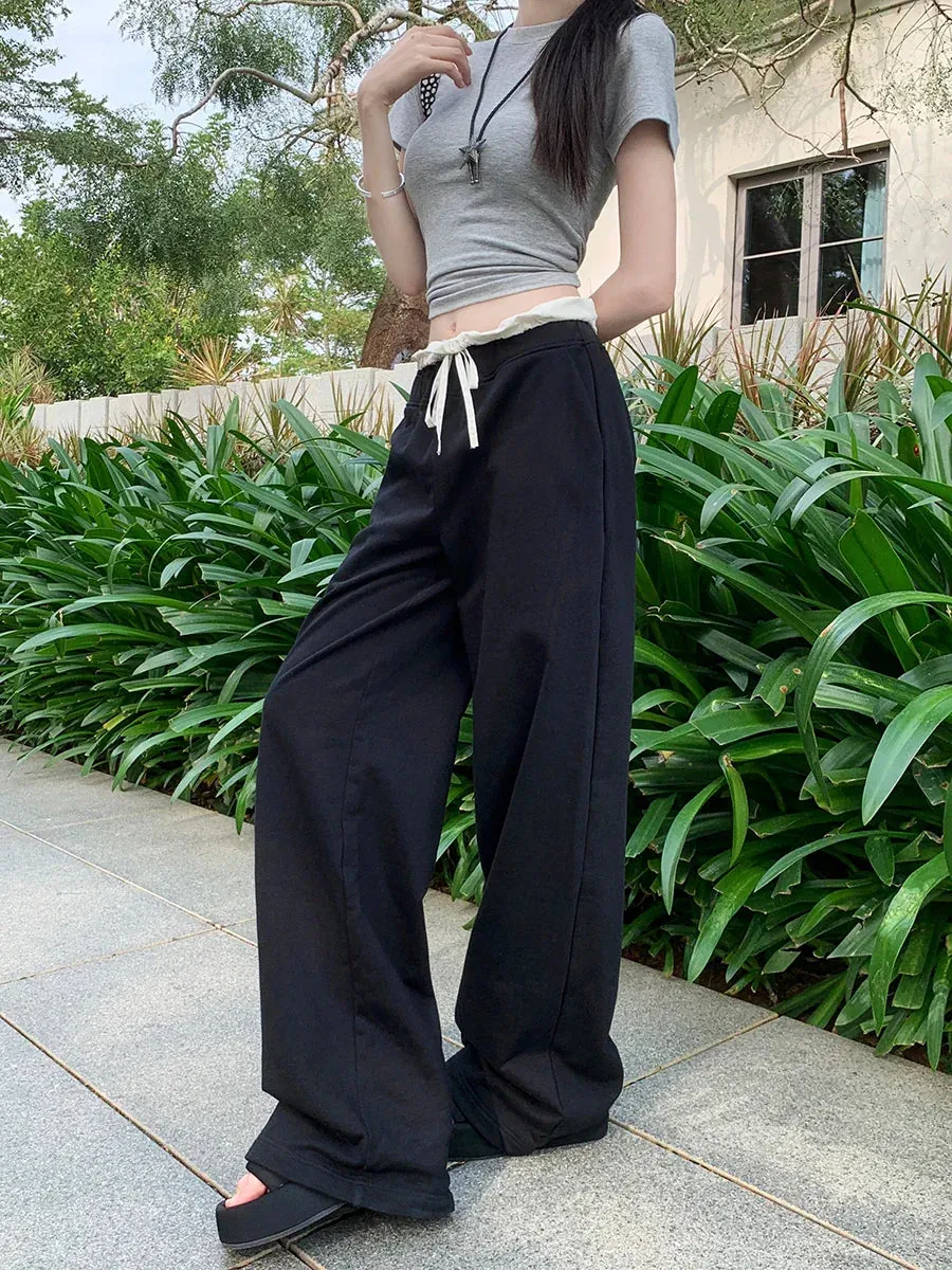 Baggy Elastic Contrast Joggers Oversize Sports Leg Casual Waist Wide Streetwear Pants
