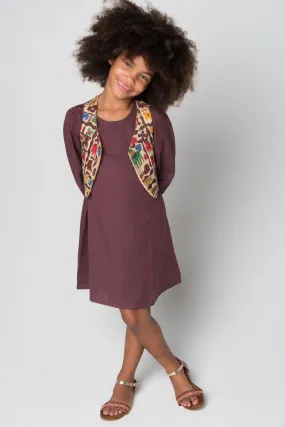 Burgundy Shift Dress and Off-White Quilted Abstract Animal Vest - 2pc.Set