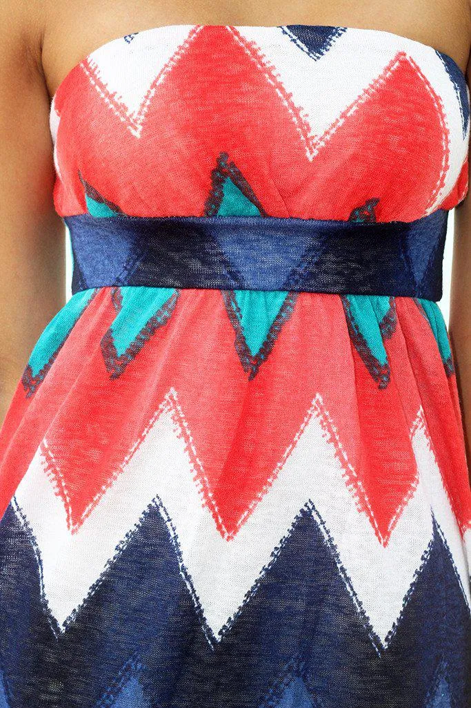 Coral and Navy Chevron Short Dress