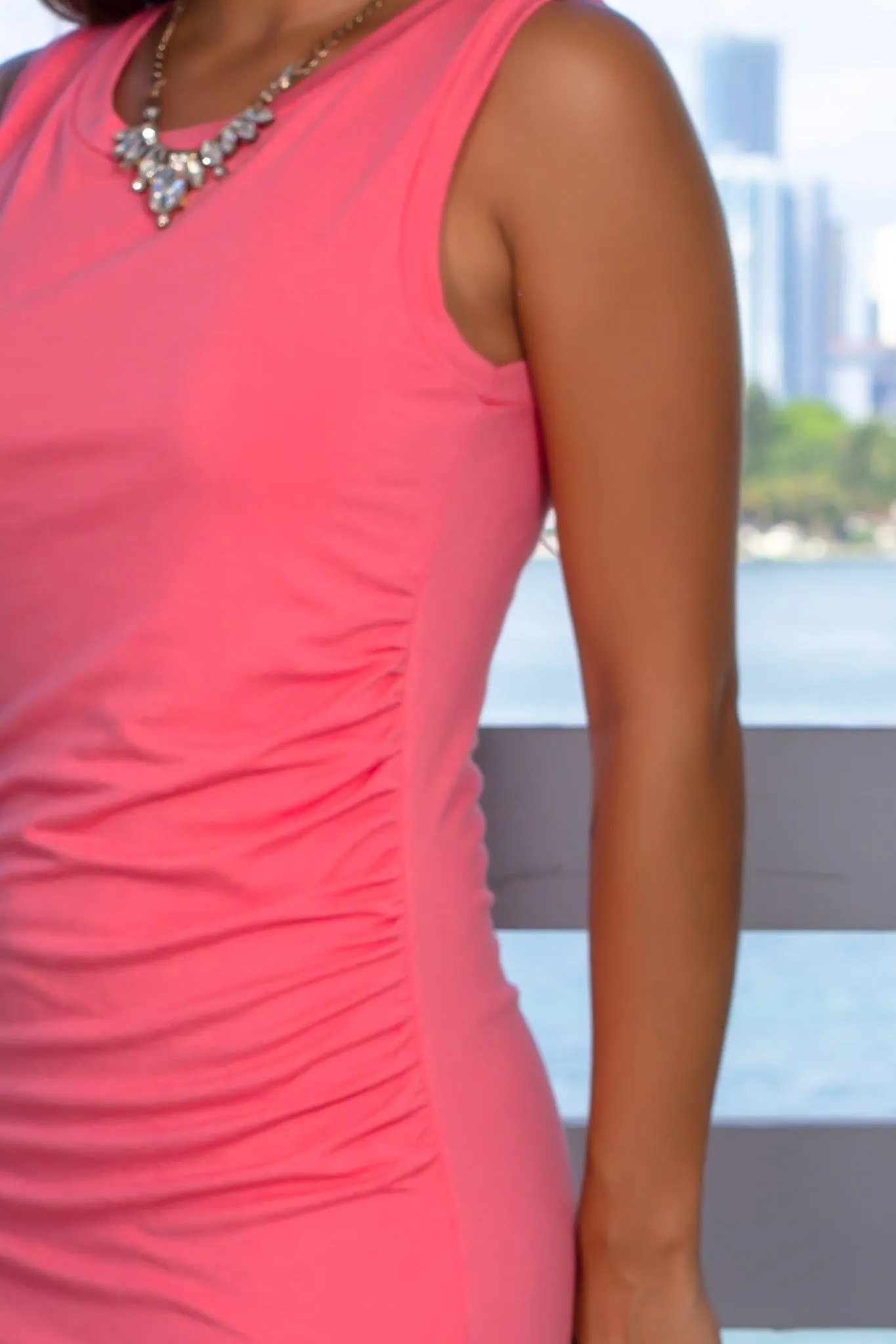 Coral Sleeveless Midi Dress