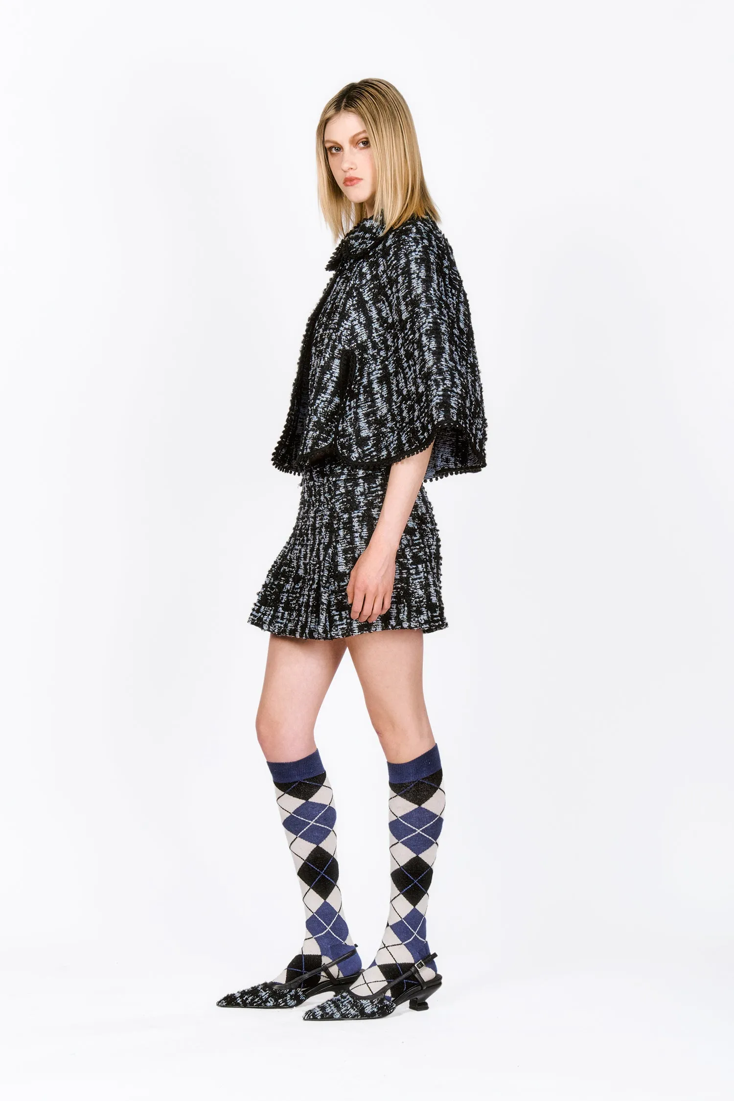 Cornflower Tweed Pleated Mini Skirt