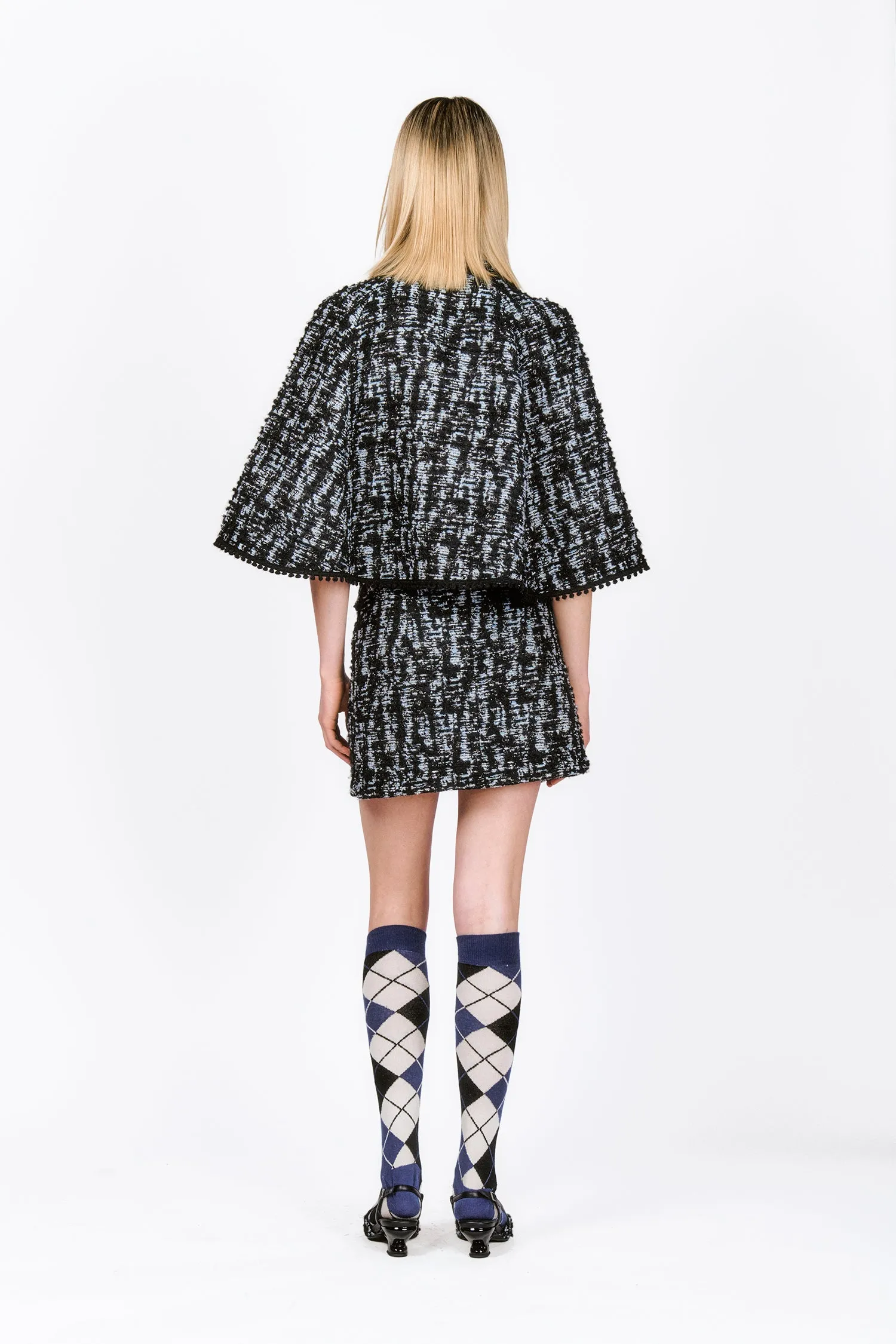 Cornflower Tweed Pleated Mini Skirt