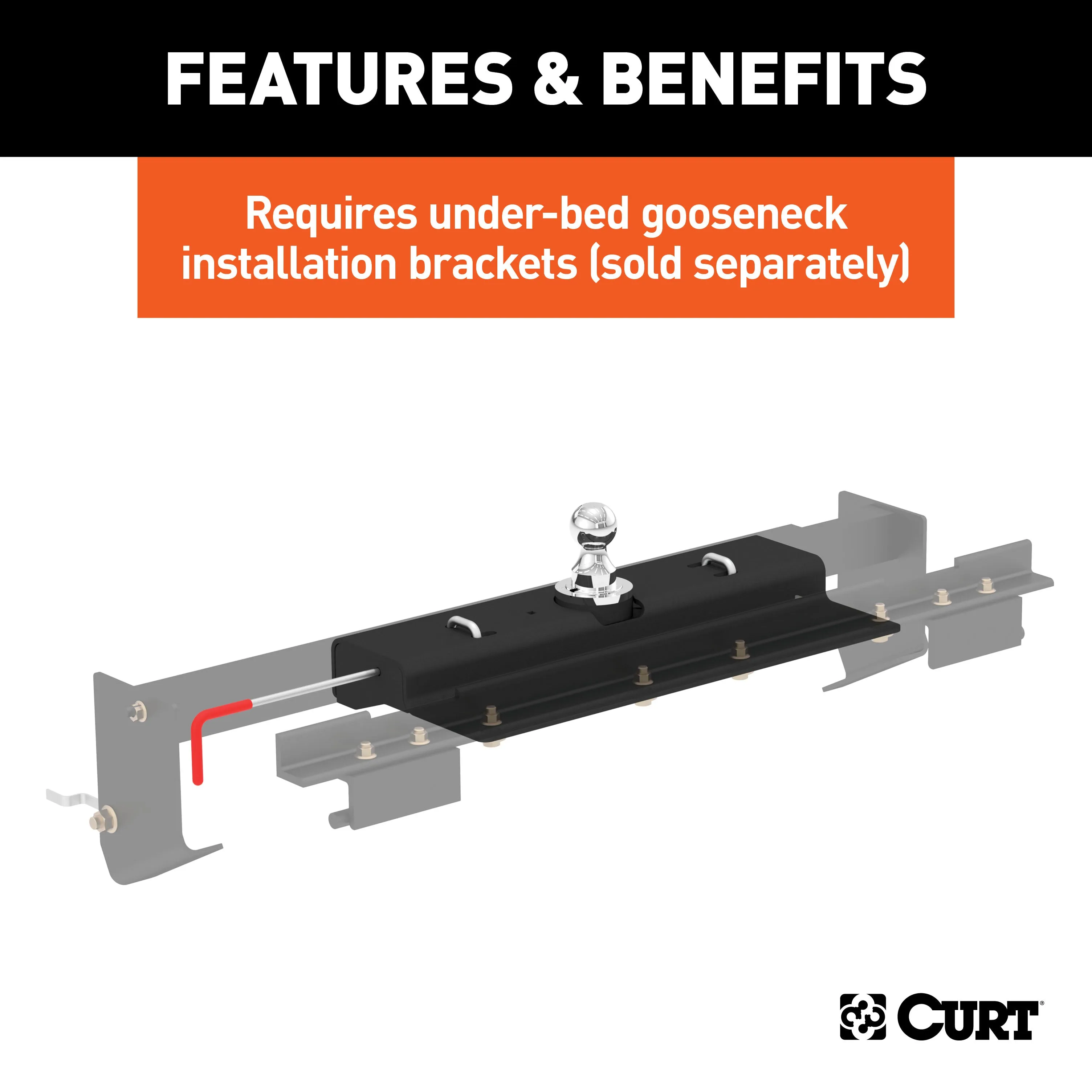 CURT 60620 Double Lock Gooseneck Hitch; 2-5/16in. Ball; 30K (Brackets Required)