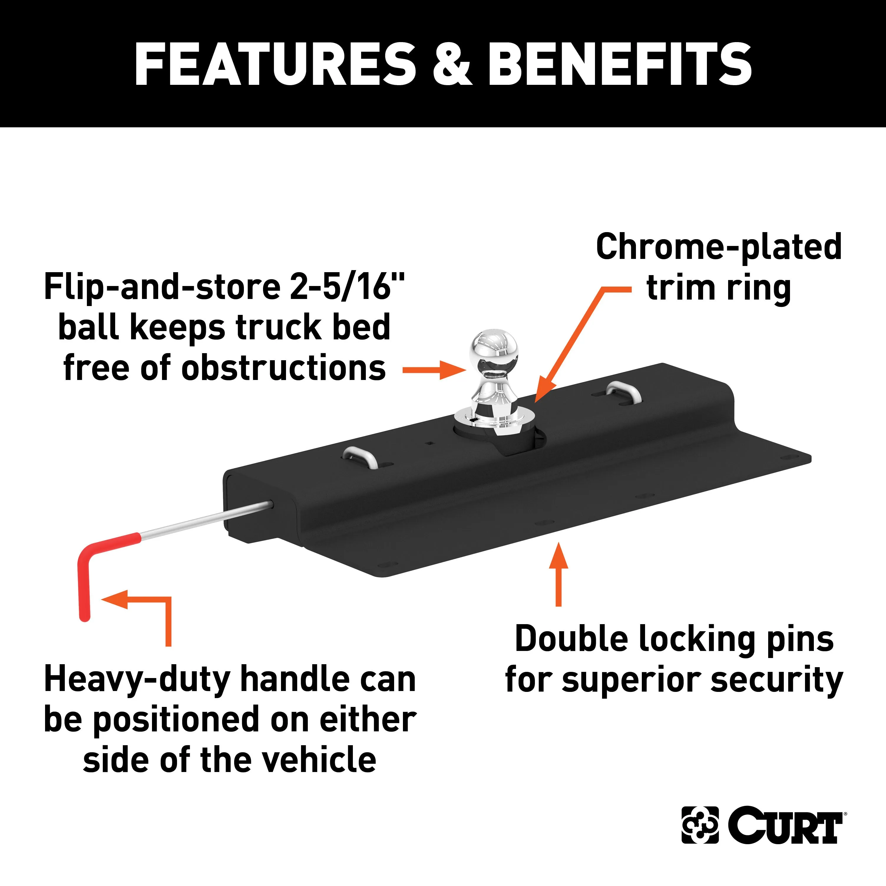 CURT 60620 Double Lock Gooseneck Hitch; 2-5/16in. Ball; 30K (Brackets Required)
