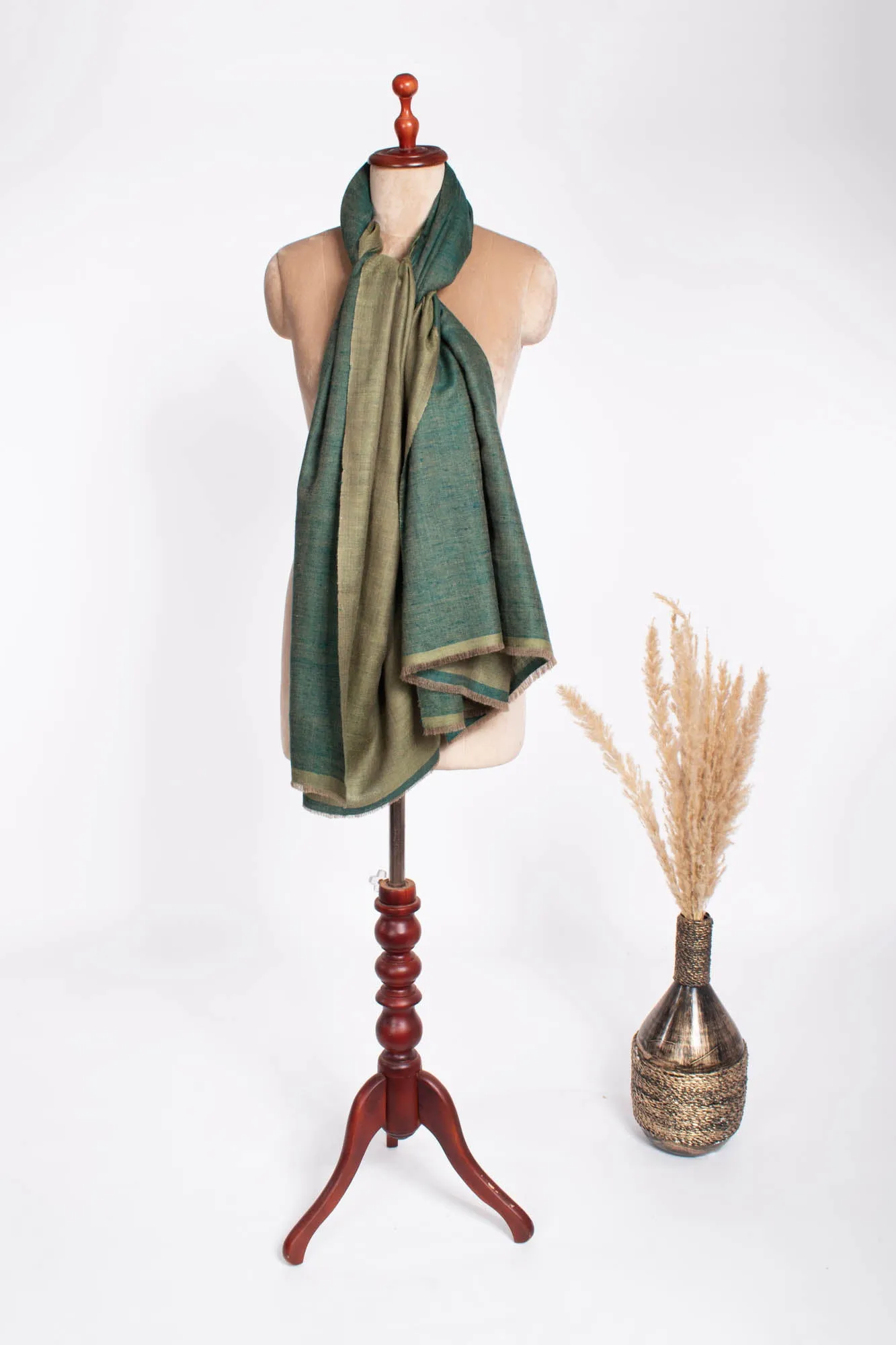 Dual Sided Pashmina Scarf in Forest  and Olive Green - REGIS
