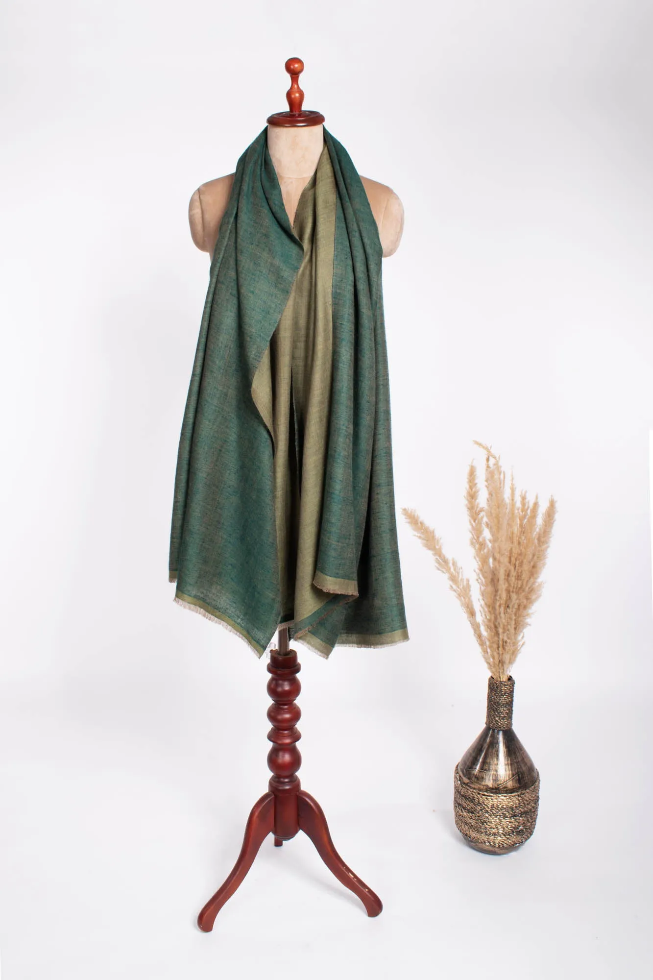 Dual Sided Pashmina Scarf in Forest  and Olive Green - REGIS