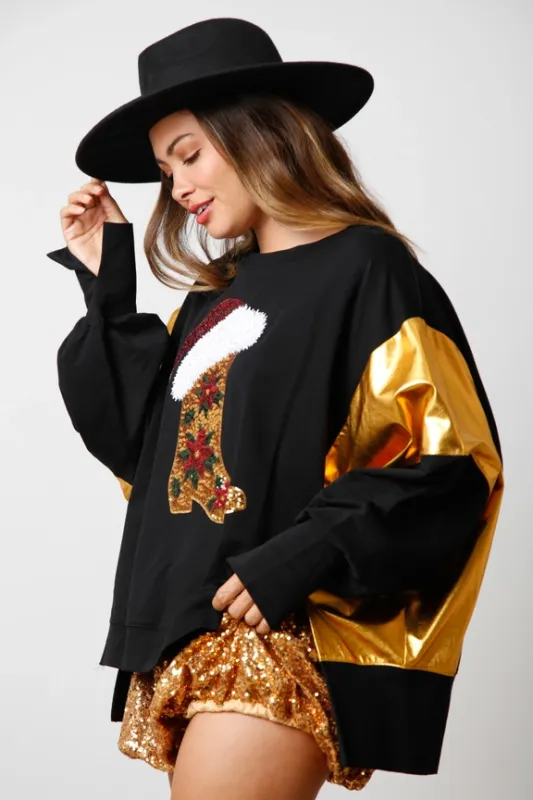 Festive Sequin Stocking Sweatshirt Santa Sweater