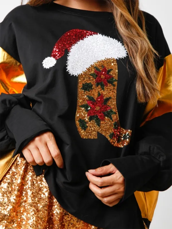 Festive Sequin Stocking Sweatshirt Santa Sweater