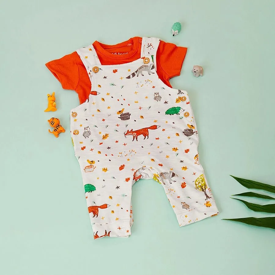 Forest Print Unisex Dungaree with Romper set