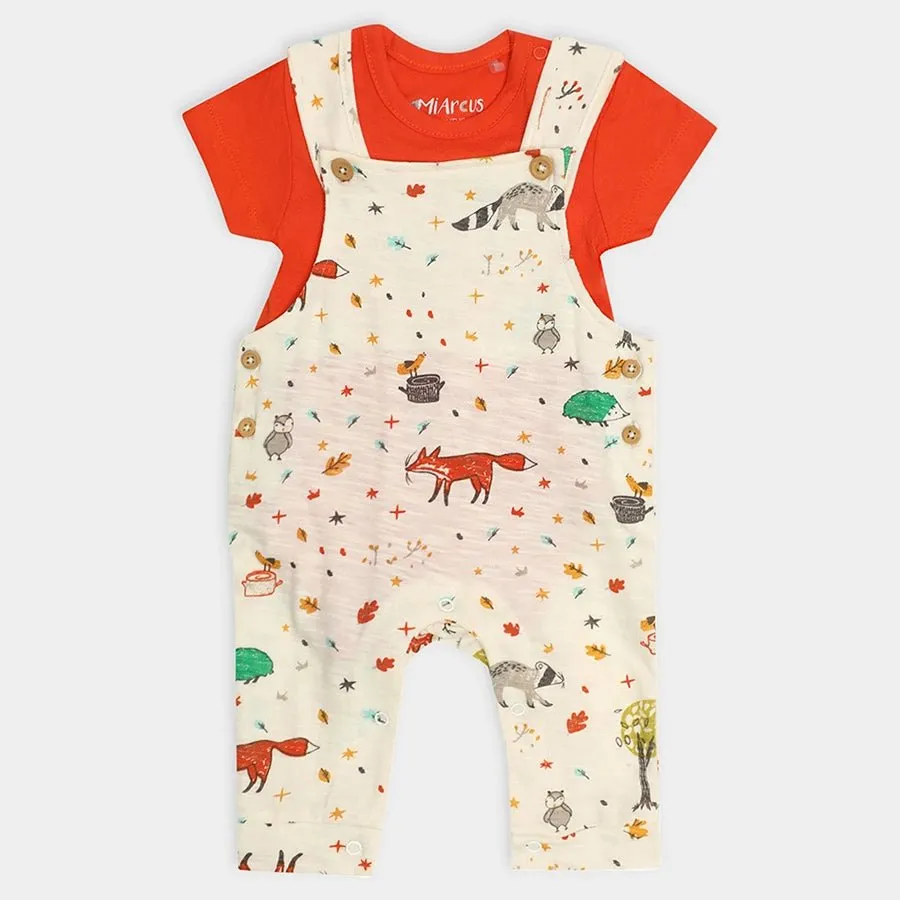 Forest Print Unisex Dungaree with Romper set