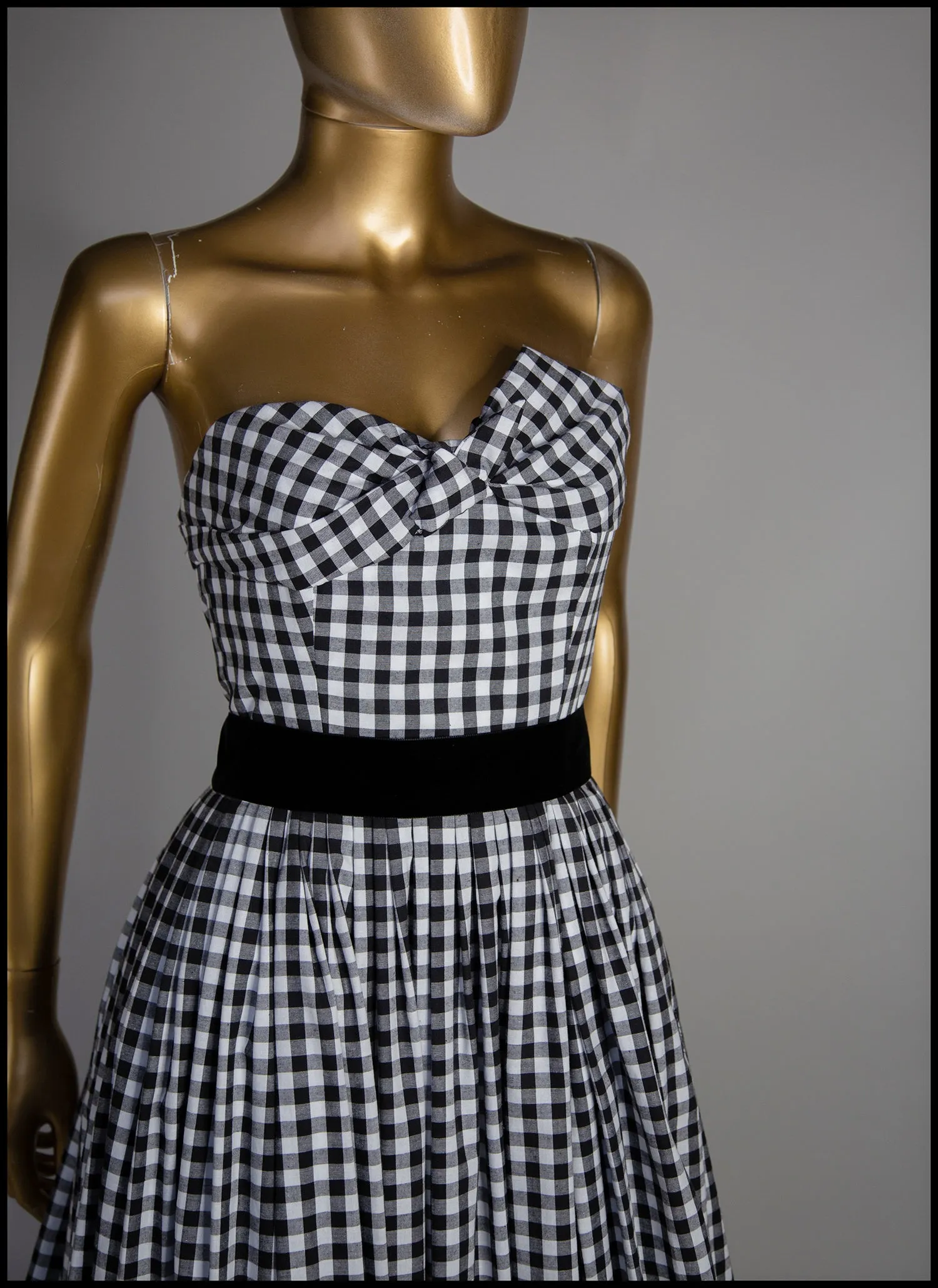 Gingham - Black and White Cotton Ballgown Dress - S