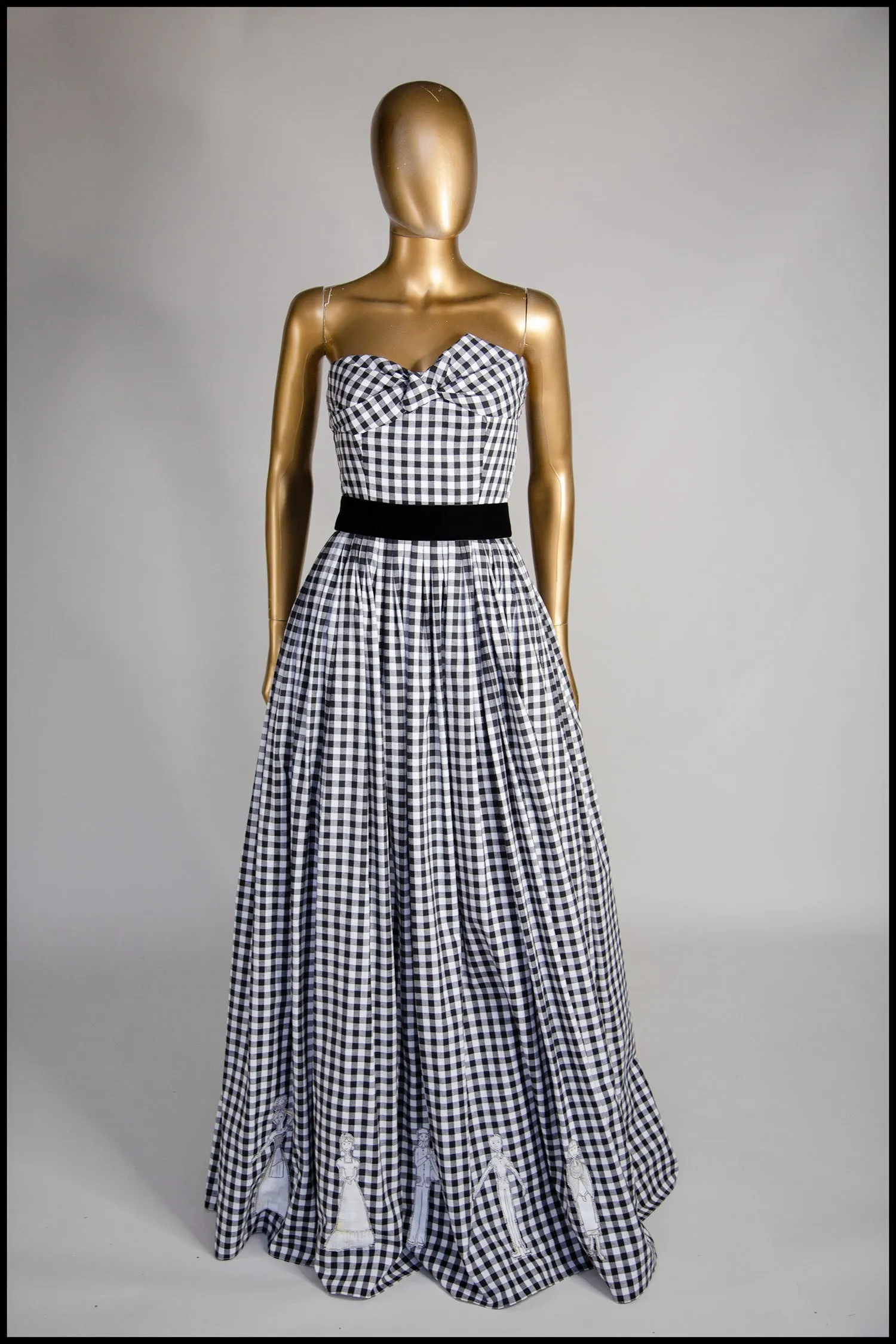 Gingham - Black and White Cotton Ballgown Dress - S