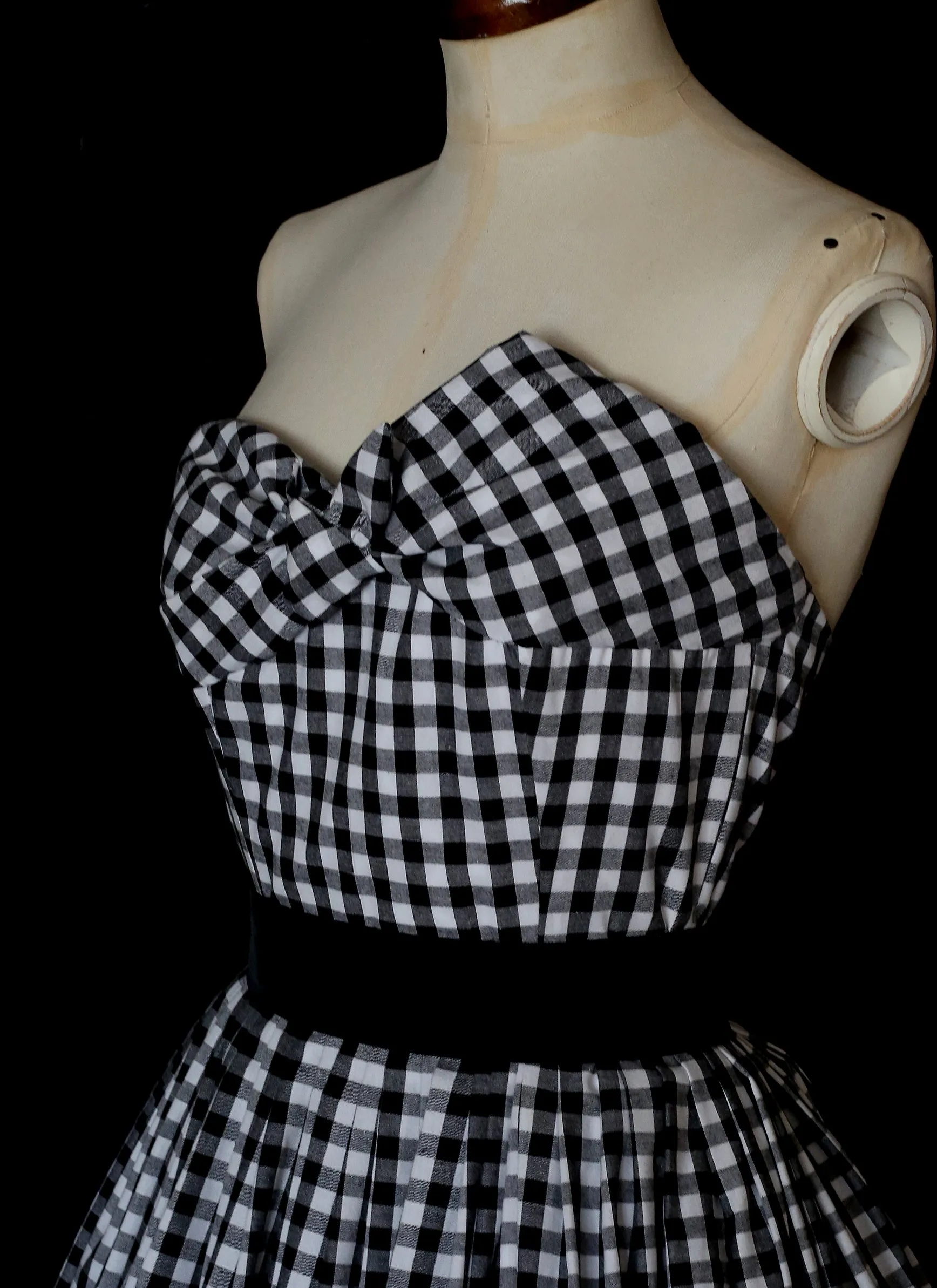 Gingham - Black and White Cotton Ballgown Dress - S