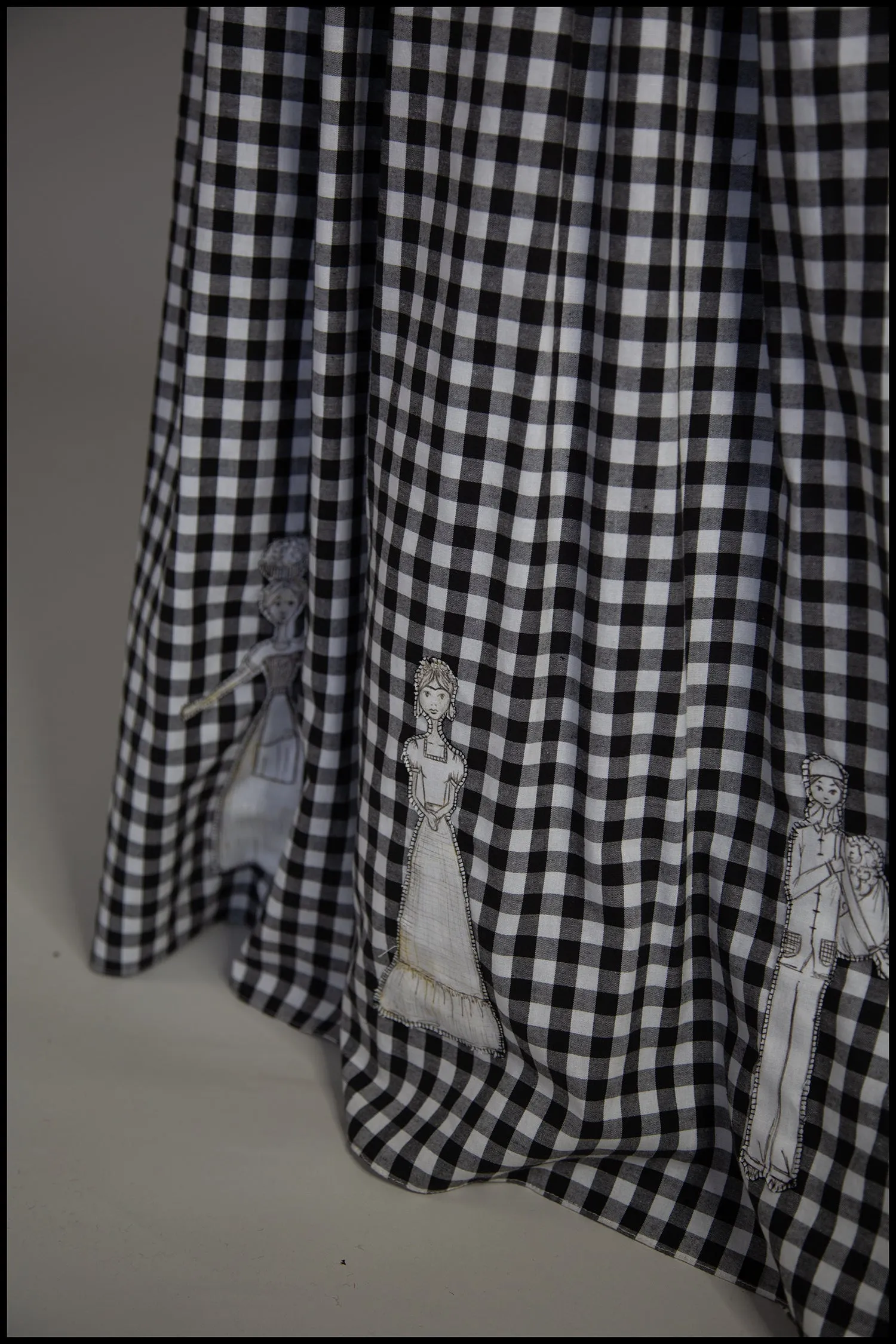 Gingham - Black and White Cotton Ballgown Dress - S