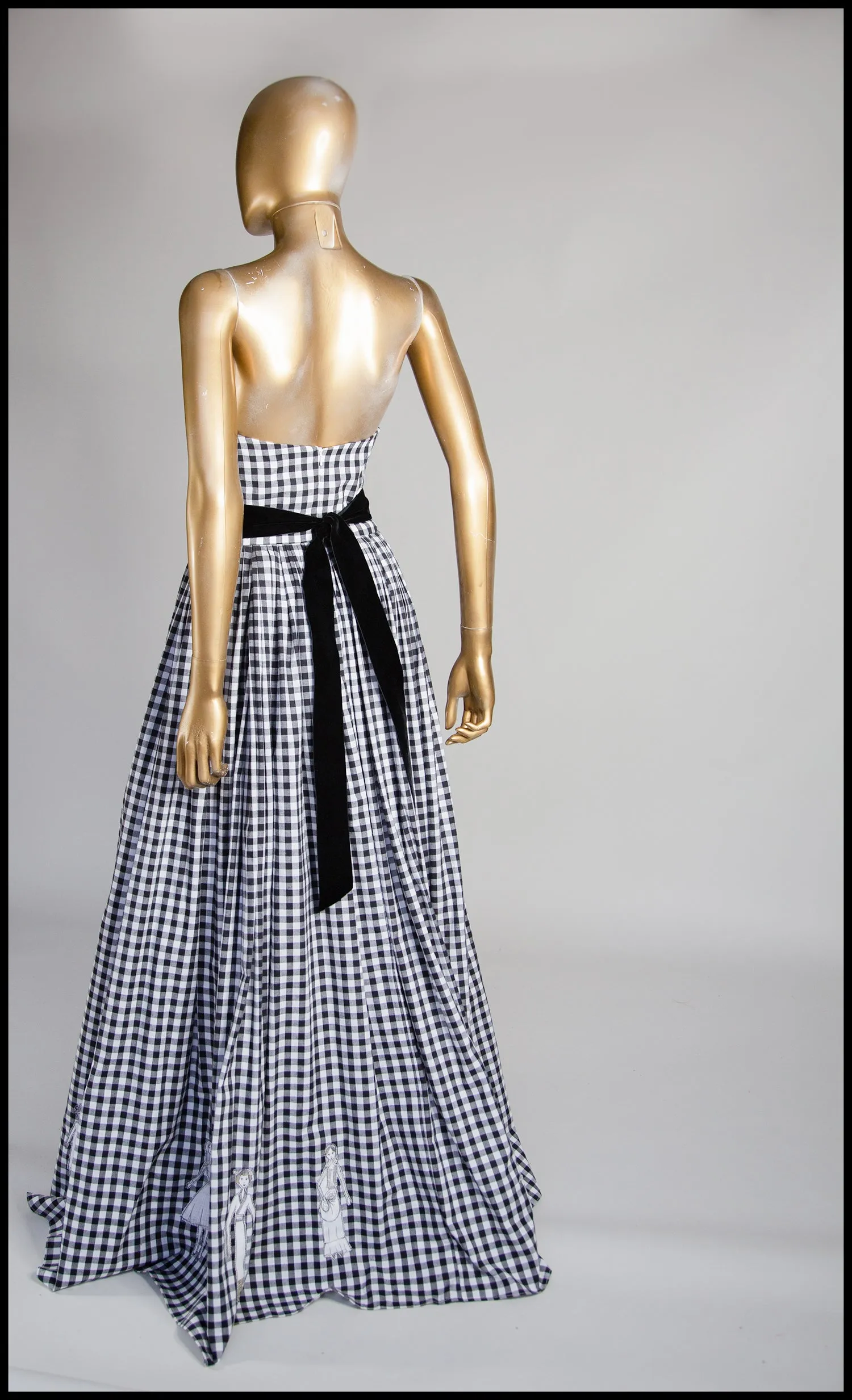 Gingham - Black and White Cotton Ballgown Dress - S