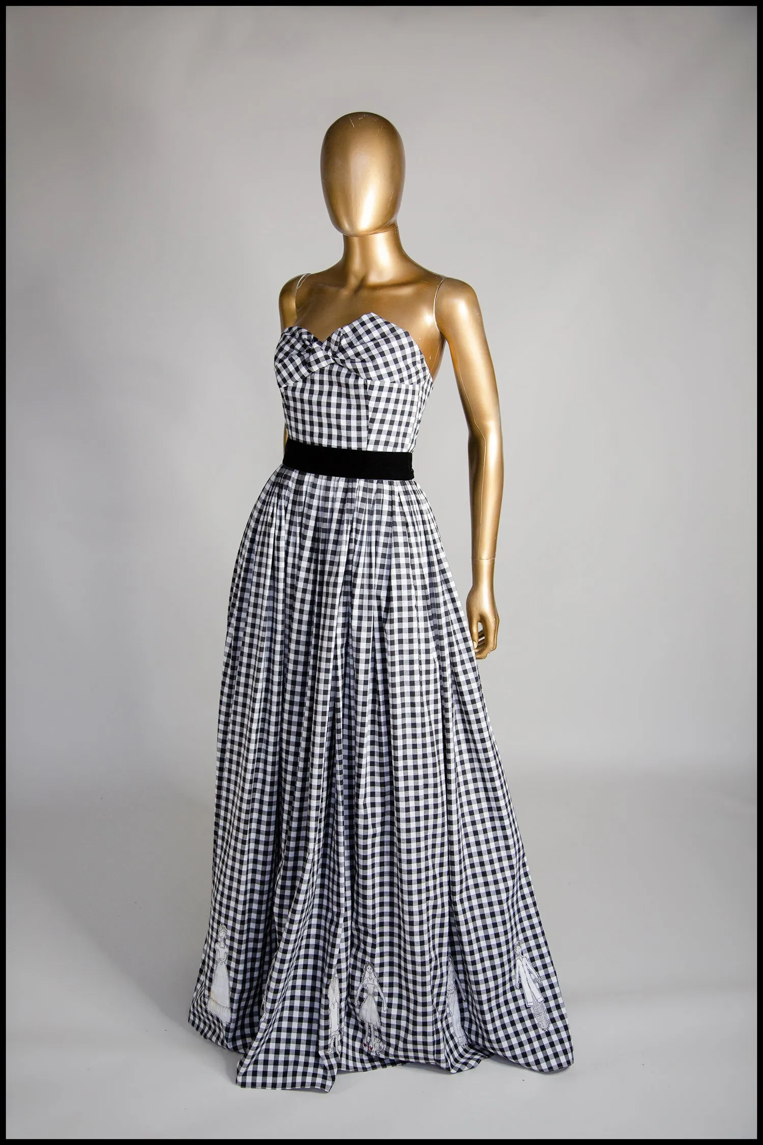 Gingham - Black and White Cotton Ballgown Dress - S