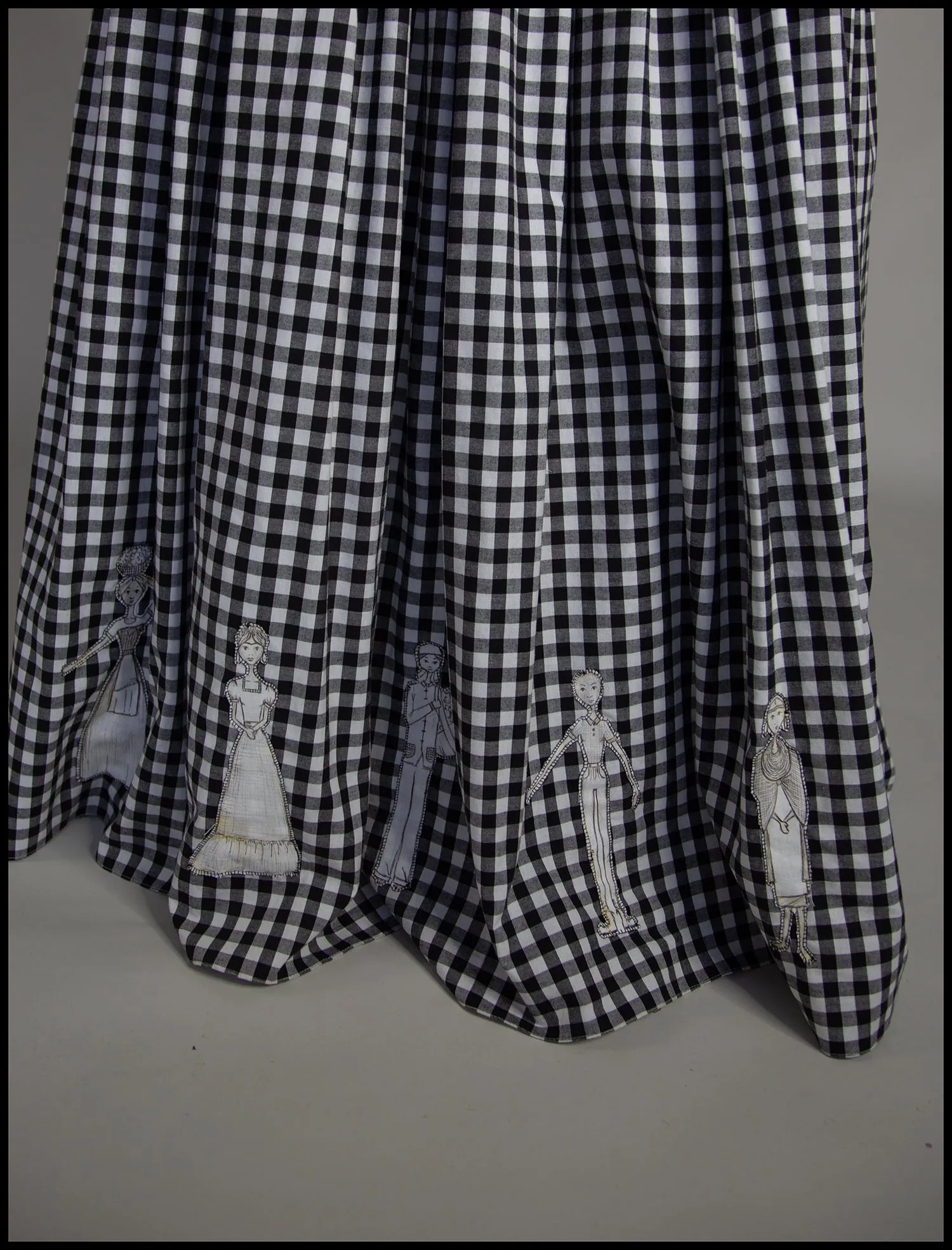 Gingham - Black and White Cotton Ballgown Dress - S