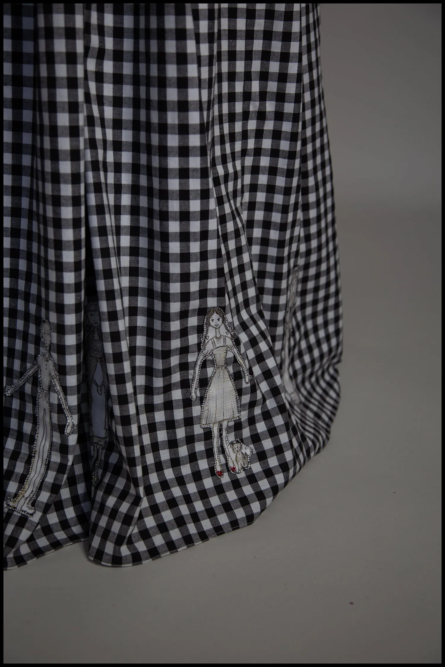 Gingham - Black and White Cotton Ballgown Dress - S