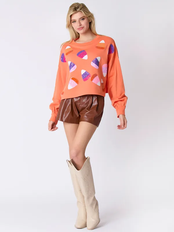 Halloween-Themed Sequin Candy Sweatshirt for Women