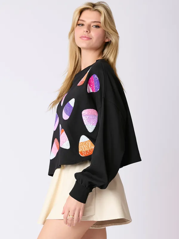 Halloween-Themed Sequin Candy Sweatshirt for Women