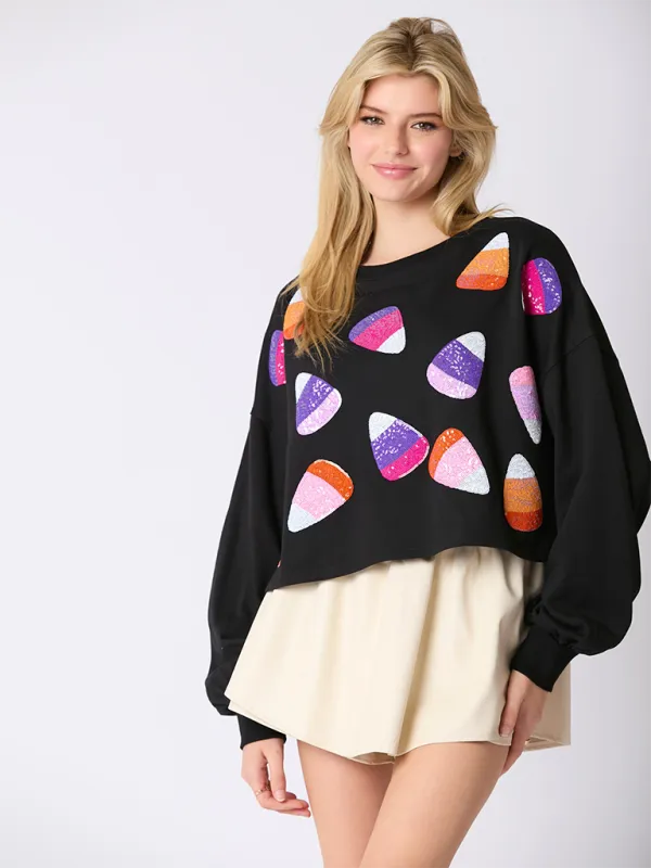 Halloween-Themed Sequin Candy Sweatshirt for Women