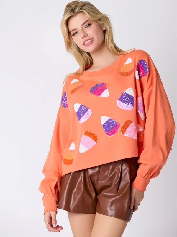 Halloween-Themed Sequin Candy Sweatshirt for Women