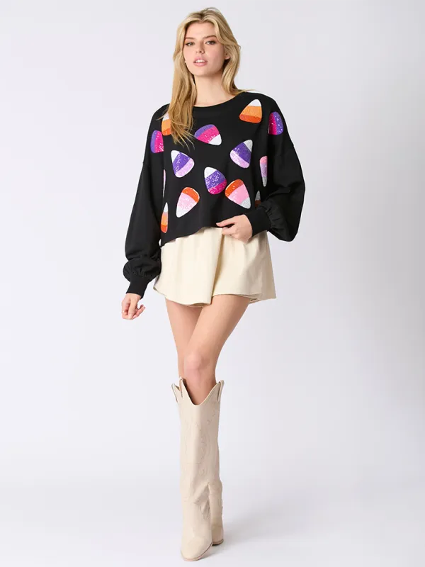 Halloween-Themed Sequin Candy Sweatshirt for Women