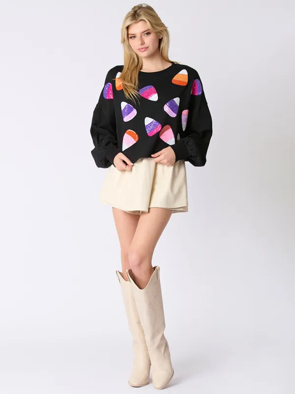 Halloween-Themed Sequin Candy Sweatshirt for Women