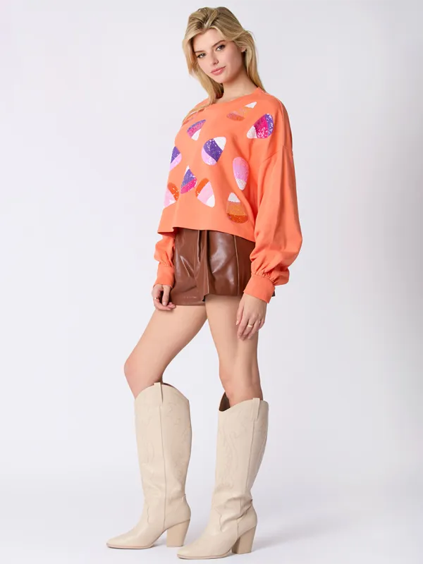 Halloween-Themed Sequin Candy Sweatshirt for Women