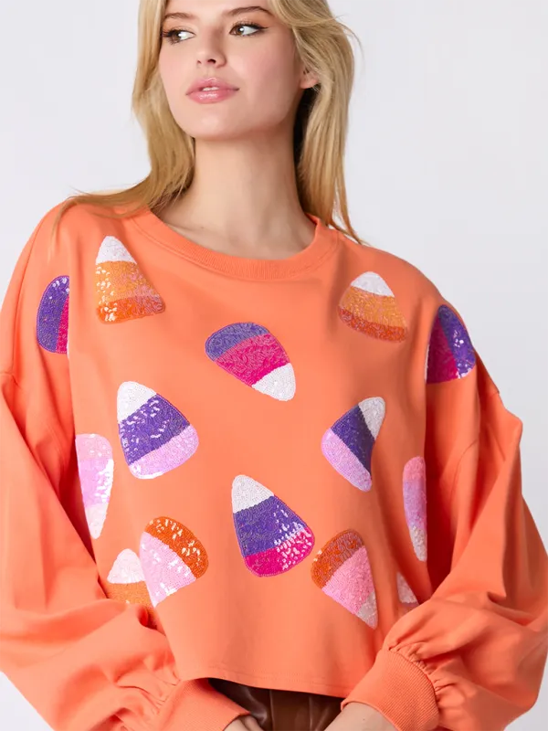 Halloween-Themed Sequin Candy Sweatshirt for Women