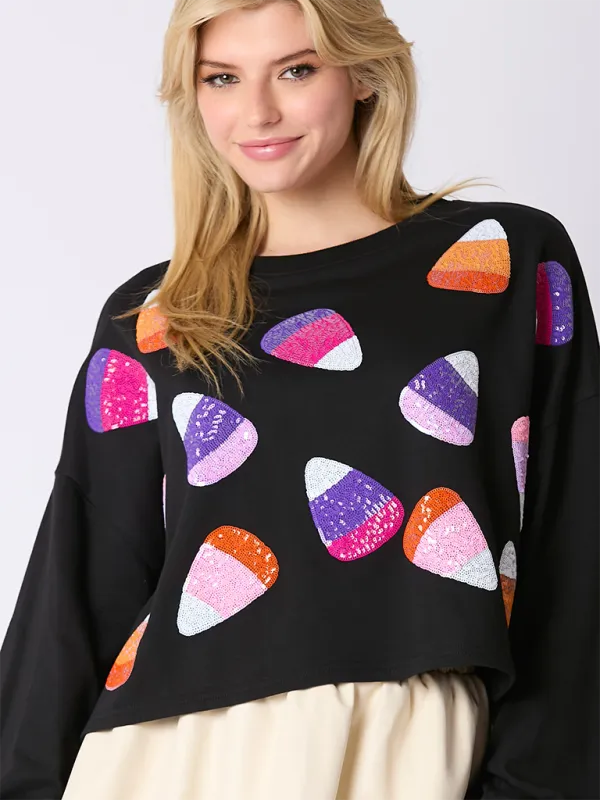 Halloween-Themed Sequin Candy Sweatshirt for Women