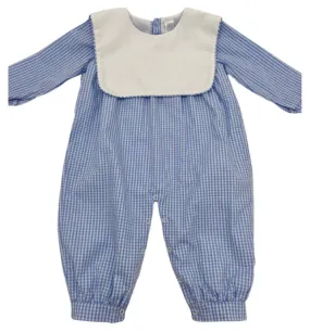 Hampton James Long Sleeve Blue Gingham Bib Romper