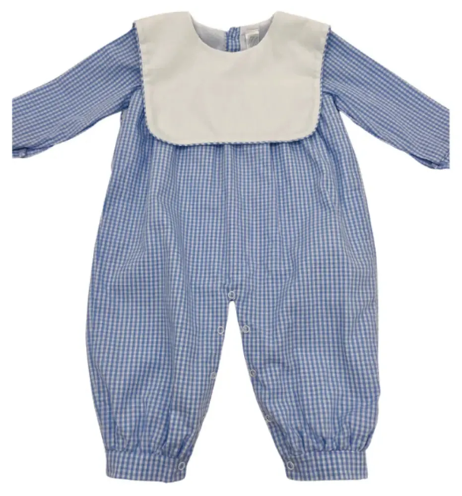 Hampton James Long Sleeve Blue Gingham Bib Romper