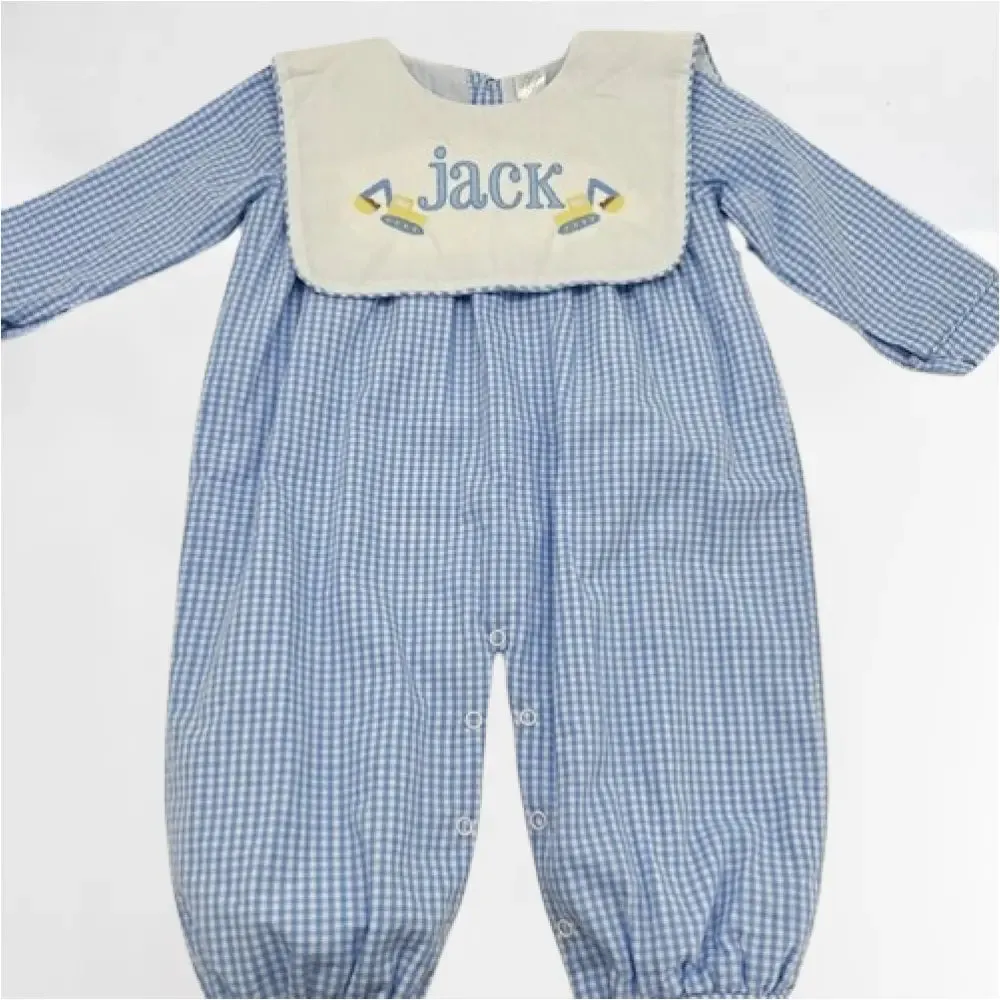 Hampton James Long Sleeve Blue Gingham Bib Romper