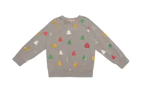 Haven Girl Long Sleeve Sweatshirt with Sequence Christmas Trees and Jeweled Collar